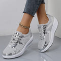 Women's gold mesh platform shoes with cross-strap and 3-5 cm mid heel