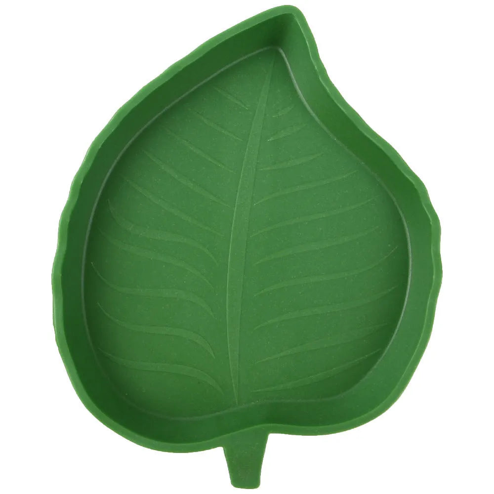 Two leaf-shaped reptile food and water bowls in a set, for tortoise, lizard, bearded dragon or small snake.