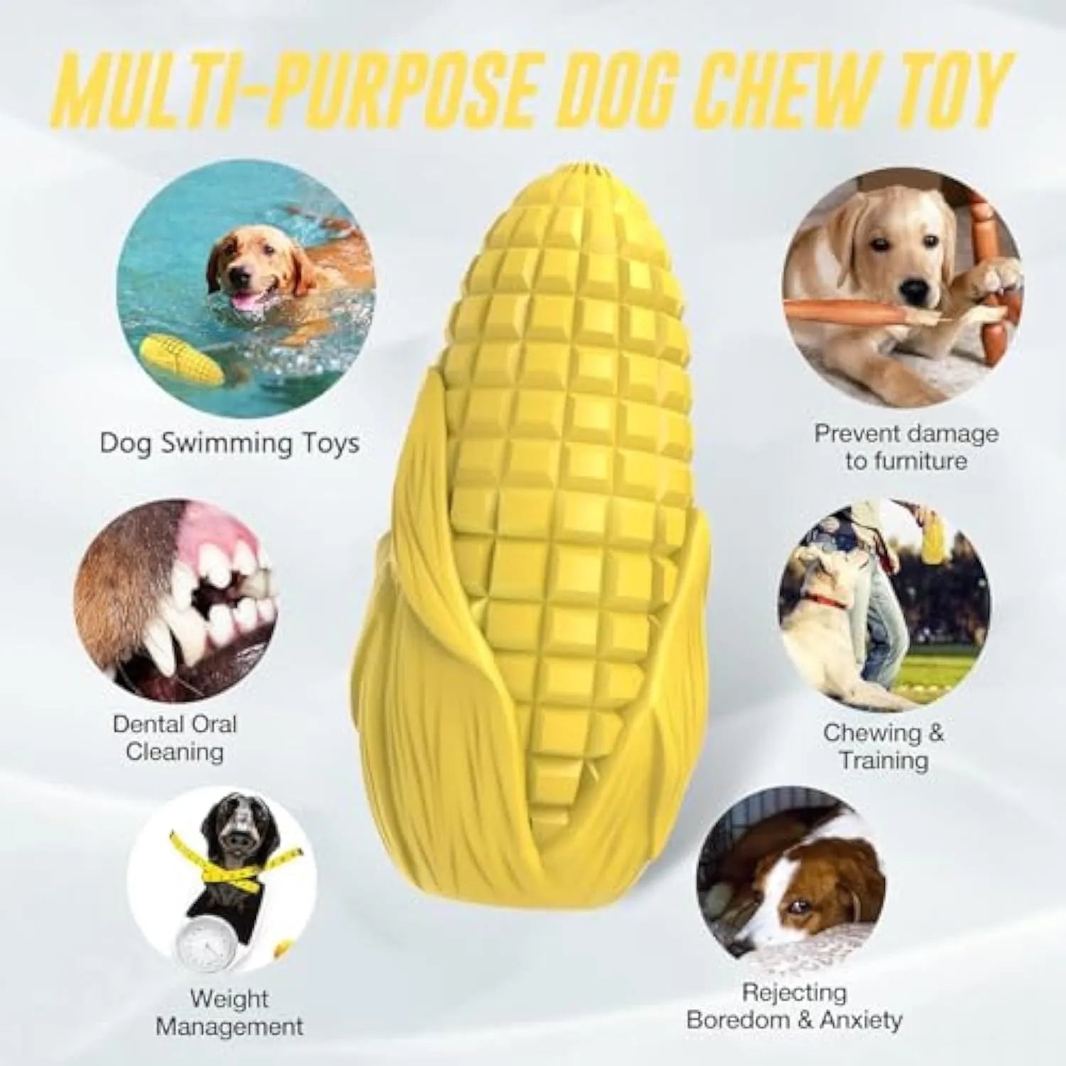 Corn-shaped dog chew toy with textured surface, blue colour, for medium and large breed dogs