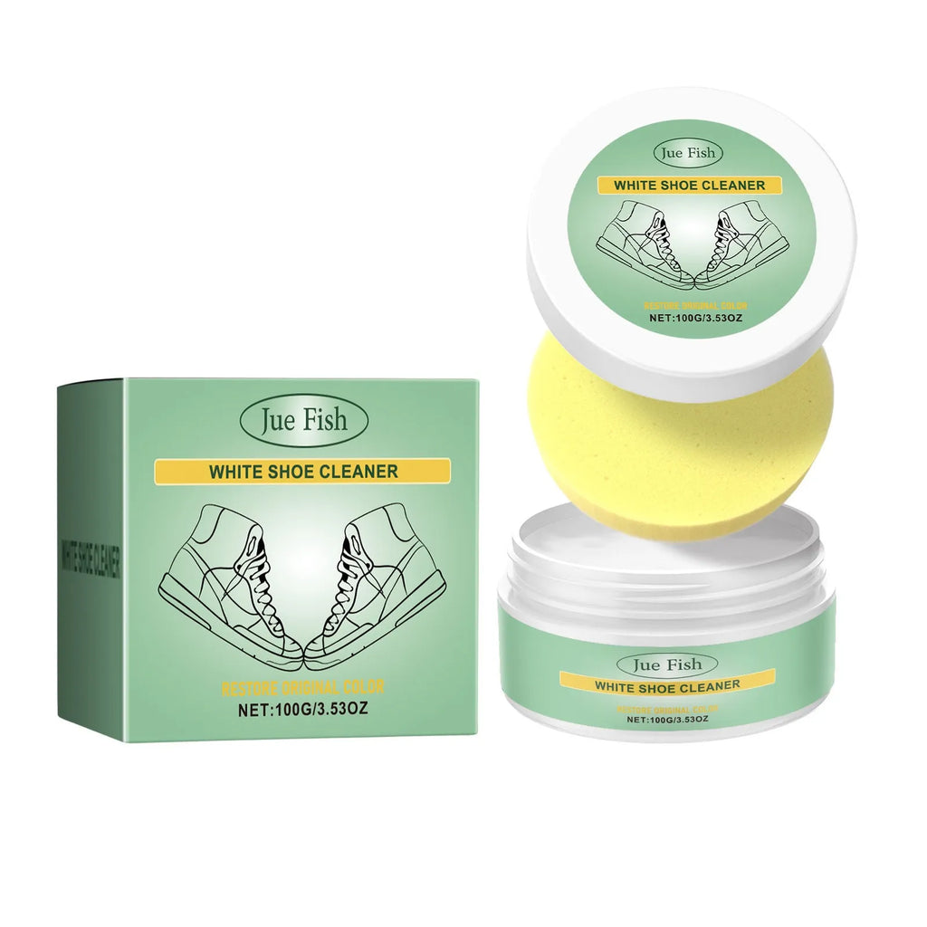 White disposable shoe cleaning cream tube with sponge applicator for portable footwear maintenance