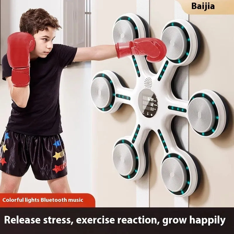 Smart music boxing machine hanging PVC wall target with height adjustment and boxing gloves