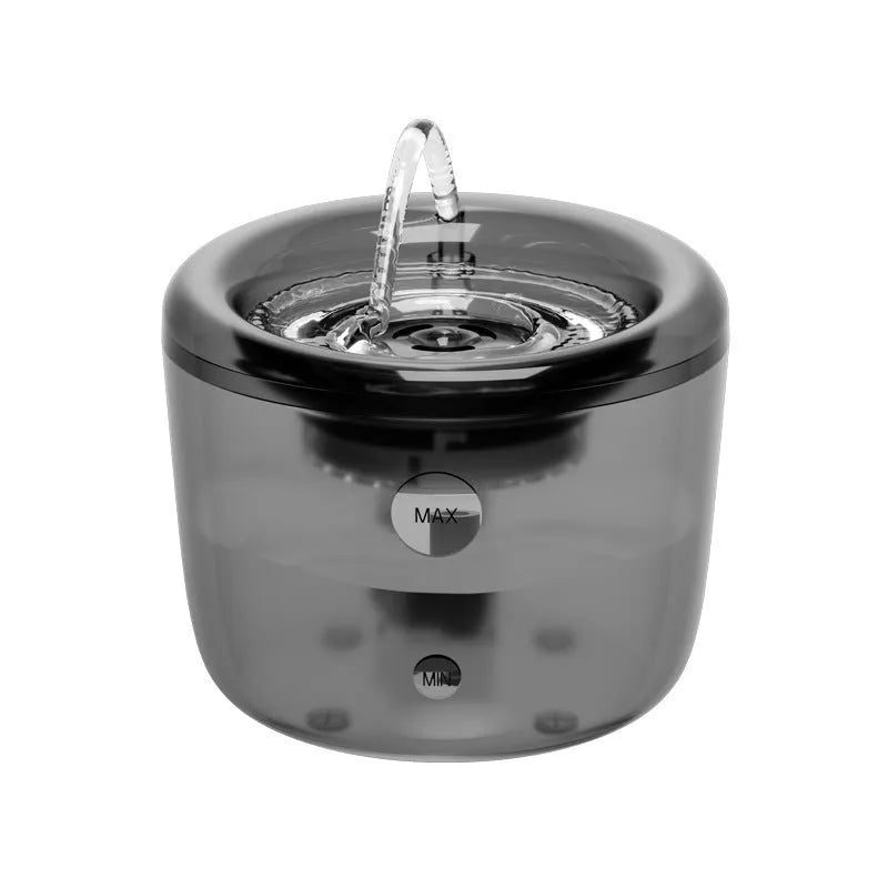 Grey automatic pet water fountain with induction outlet and USB cable