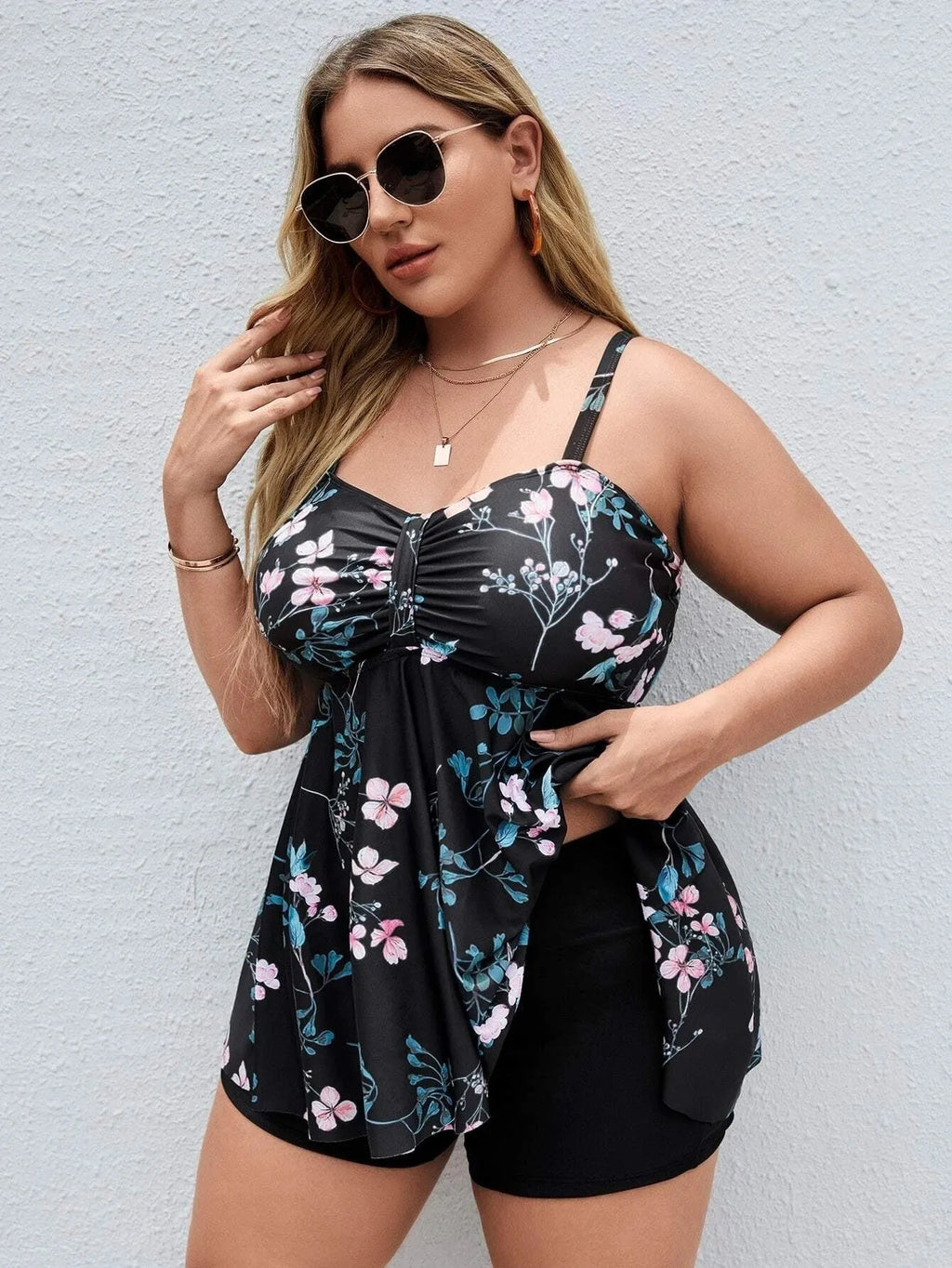 Women's one-piece swimsuit with split colour floral printing on high elasticity fabric