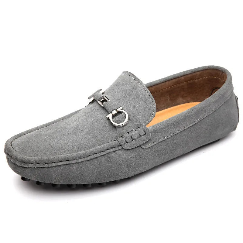 Men's black slip-on business casual leather shoes with square toe and matte finish