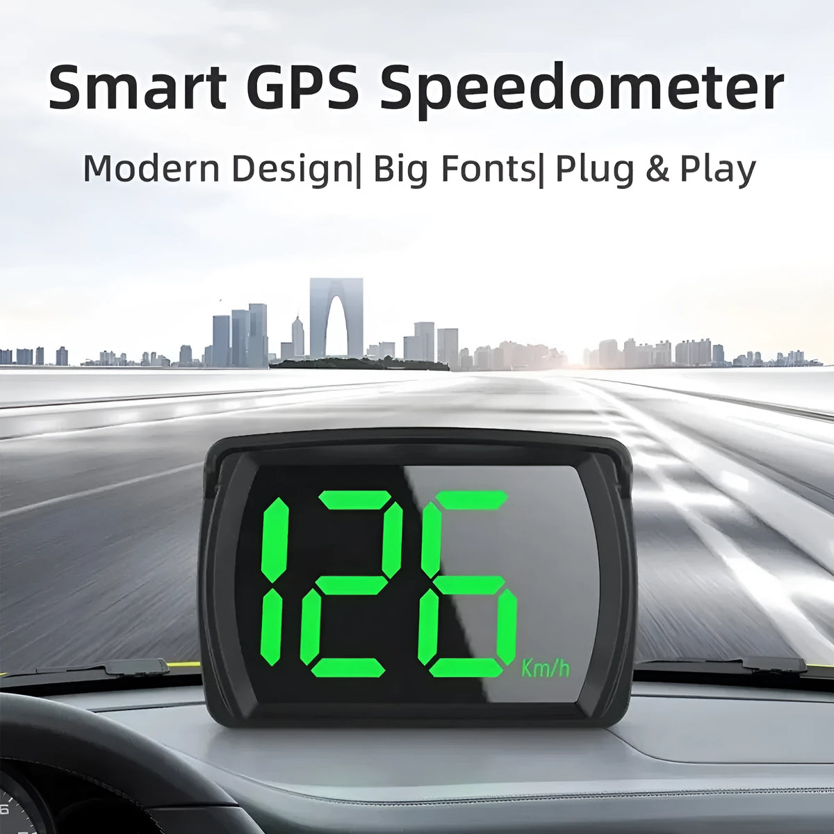 Universal USB head-up display speedometer with white or green readout and KMH or MPH modes