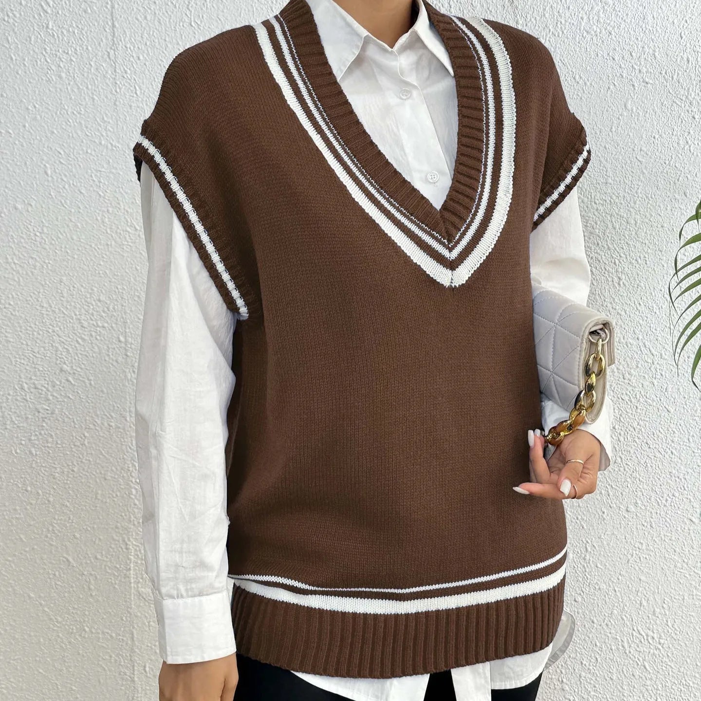 Women's casual wool vest sweater in loose fit with free size design, available in blue, coffee, and black colour options