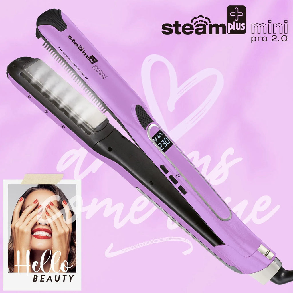 Mini steam splint spray hair straightener in champagne colour with ceramic plates and steam function