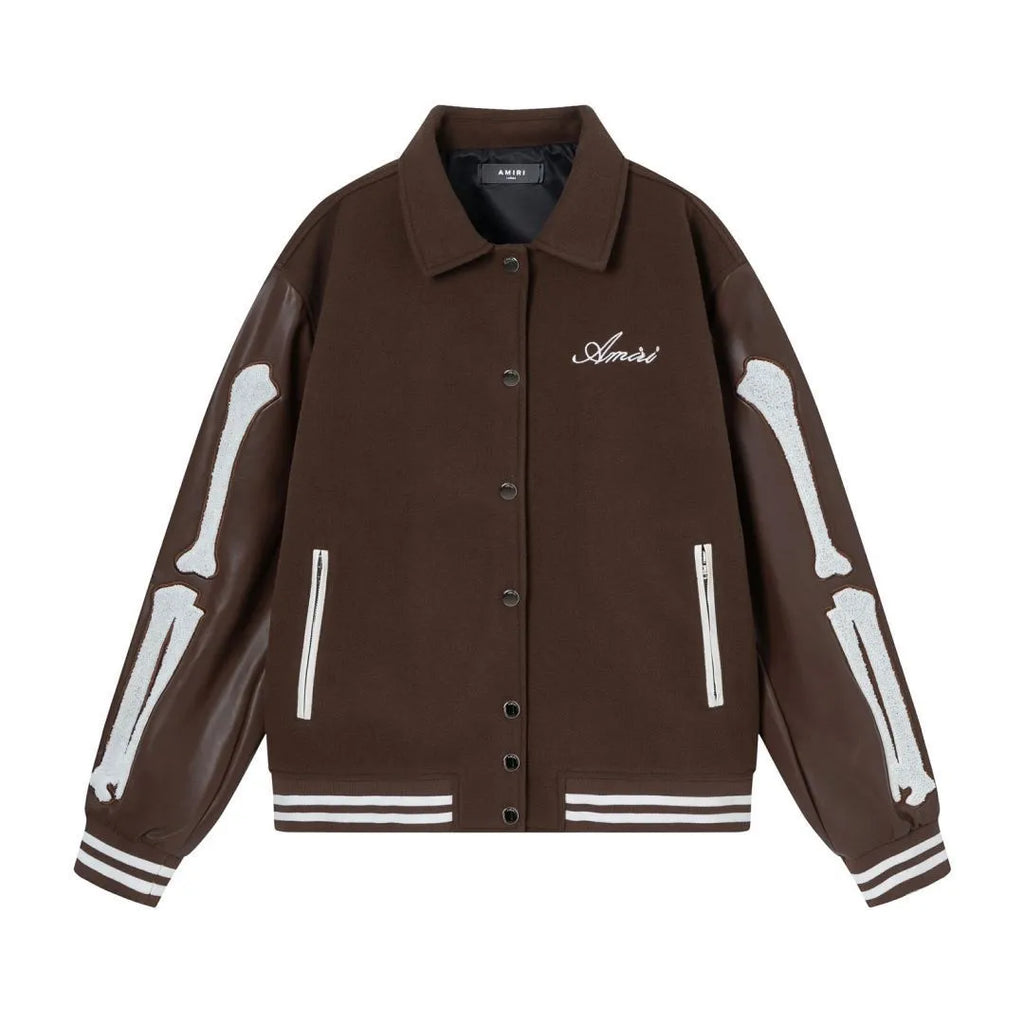 Women's bone embroidered wool blend jacket in apricot colour showing embroidery detail