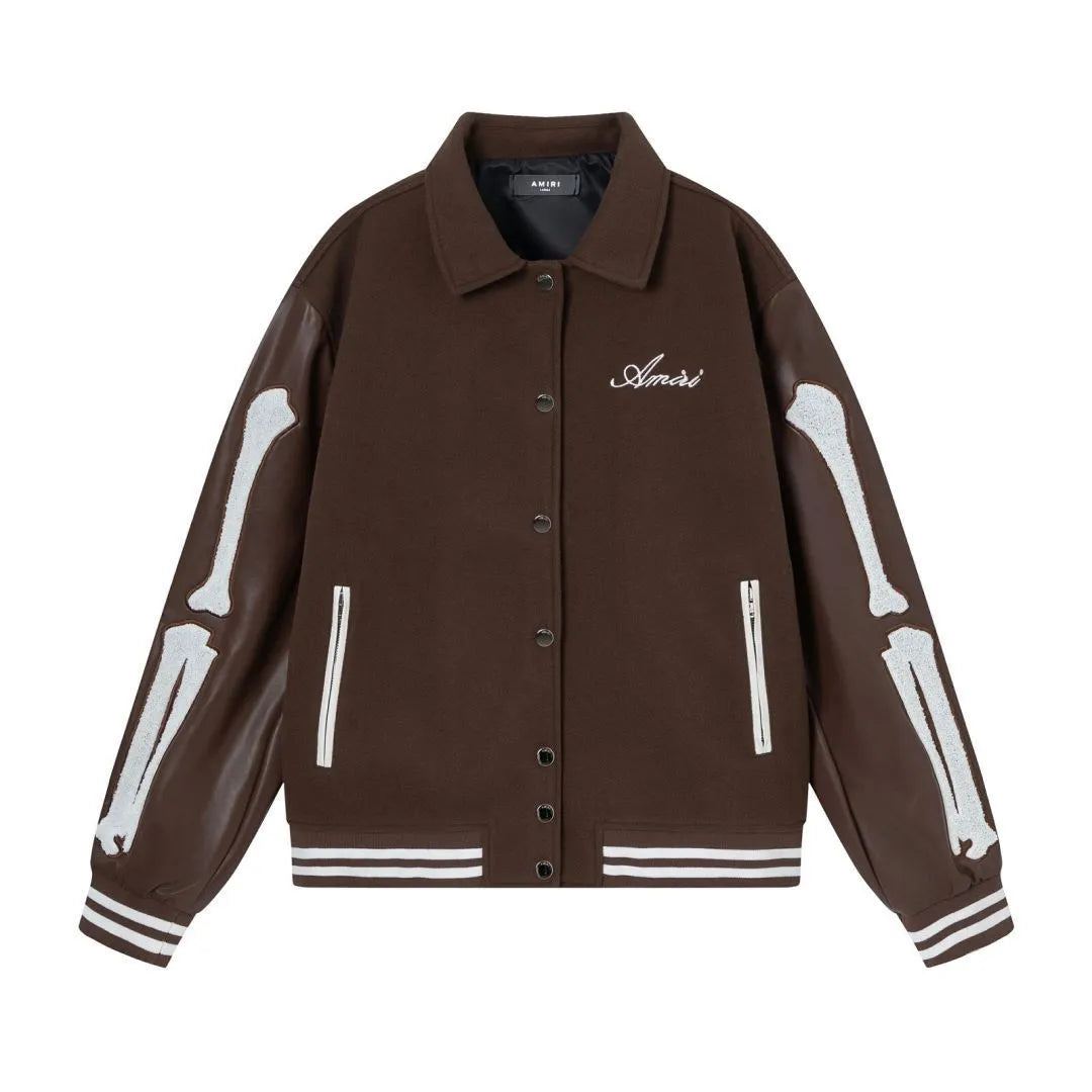 Women's bone embroidered wool blend jacket in apricot colour showing embroidery detail