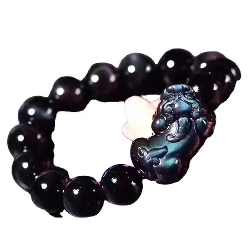 Natural ice colour eye obsidian crystal bracelet with measured beads on wrist