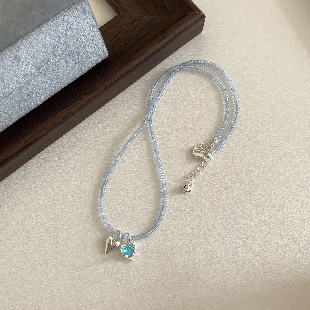 Women's hollow flower necklace with electroplated copper pendant and colourful beaded chain in Korean style