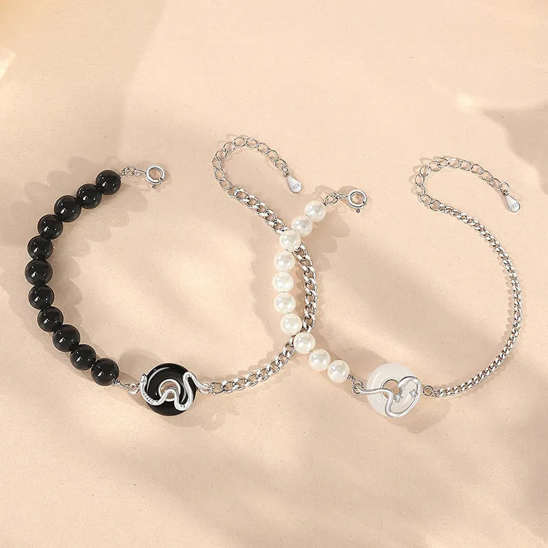 925 sterling silver couple's bracelet with safe buckle and snake zodiac motif in New Chinese style