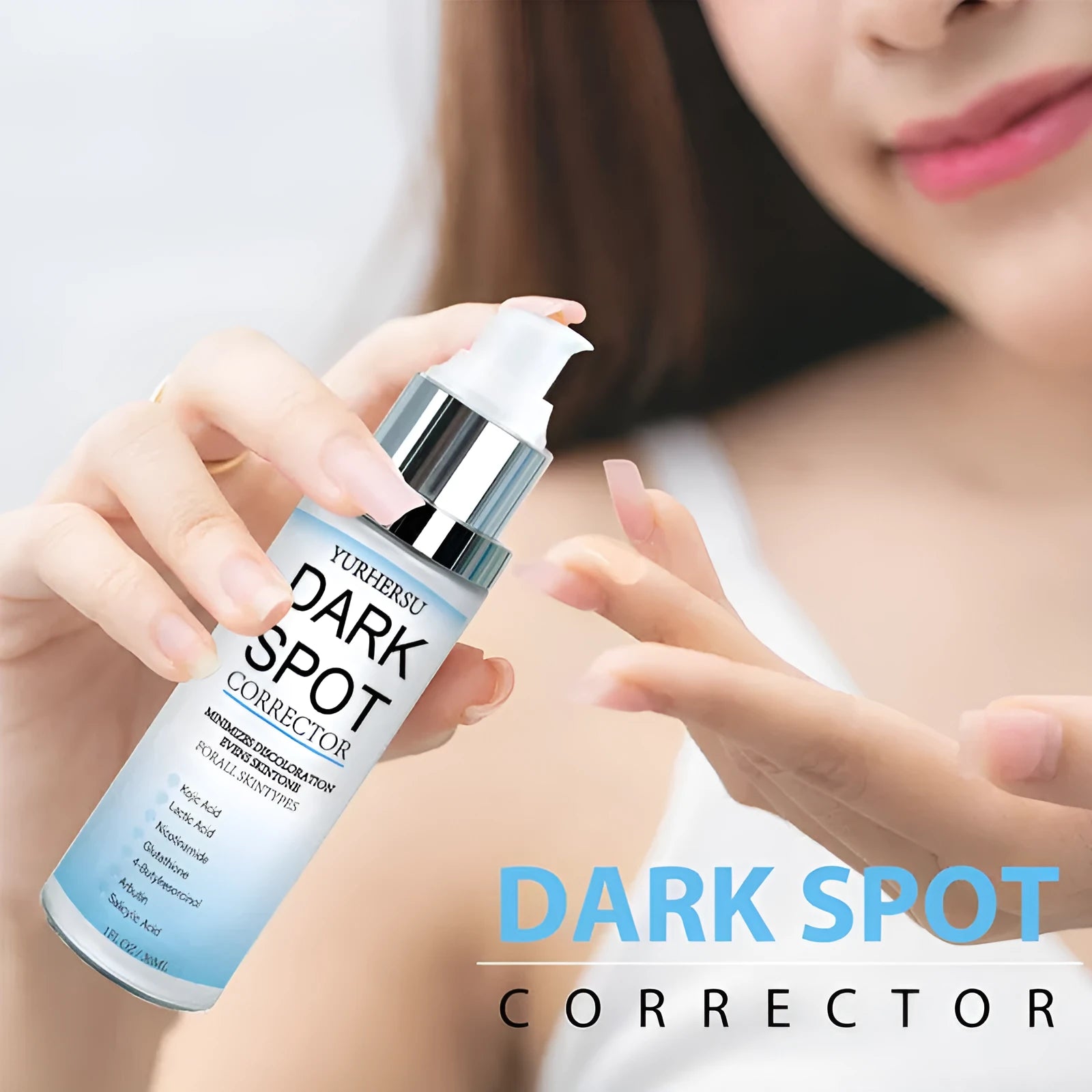 Spot lightening essence skincare product in packaging with brightening and moisturising properties