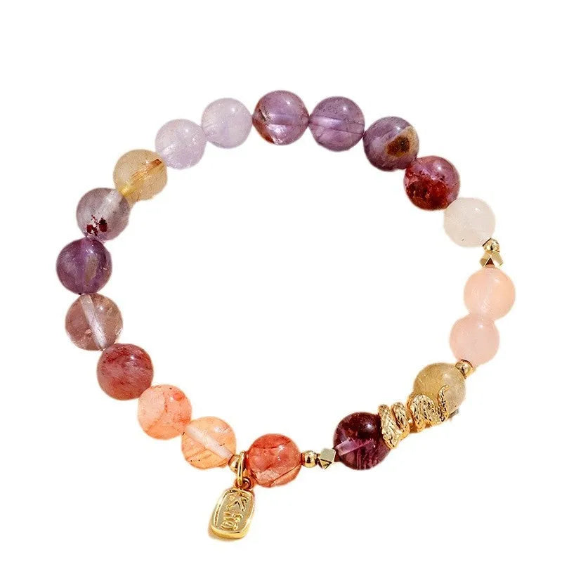 Women's Fu snake lucky crystal bracelet with red sealant flower and beast pattern design