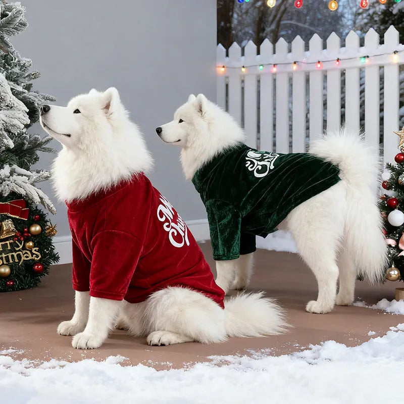 Christmas pet clothes in red or green, polyester dog and cat outfit, sizes S to 6XL