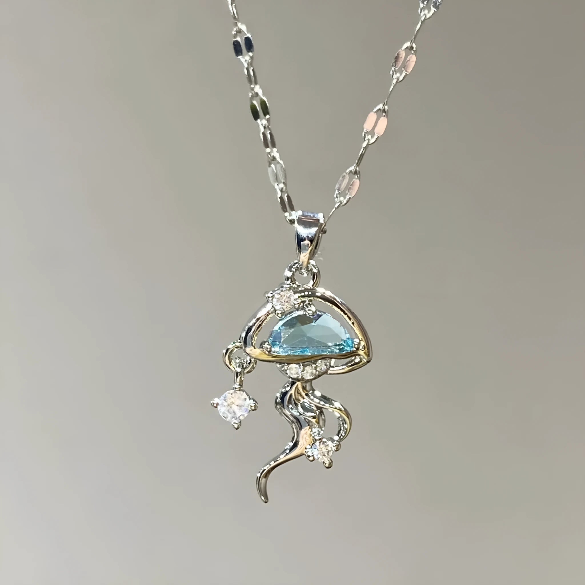 Women's blue jellyfish pendant necklace on adjustable 925 sterling silver chain
