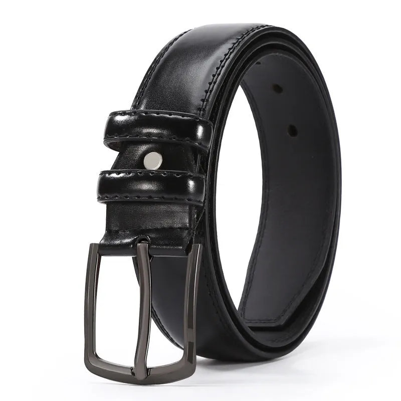 Men's business belt with alloy pin buckle and laser logo design in multiple colour options