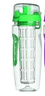 32oz BPA-free plastic water bottle with fruit infuser insert and leak-proof sports cap