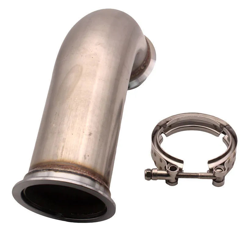 Stainless steel V-shaped clamp pipe and foot downpipe plumbing fitting.