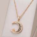 Rose gold star and moon necklace with enamel zircon pendant on a water wave chain
