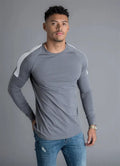 Men's long sleeve cotton t-shirt in black, green, or grey, hip length, moisture wicking, sizes M to XXL