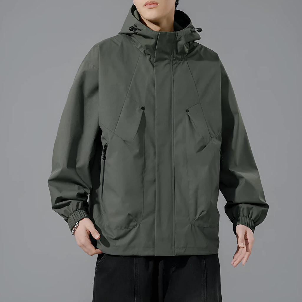 Men's plus size hooded casual coat in khaki, black, grey green or apricot, sizes M to 8XL, polyester lining