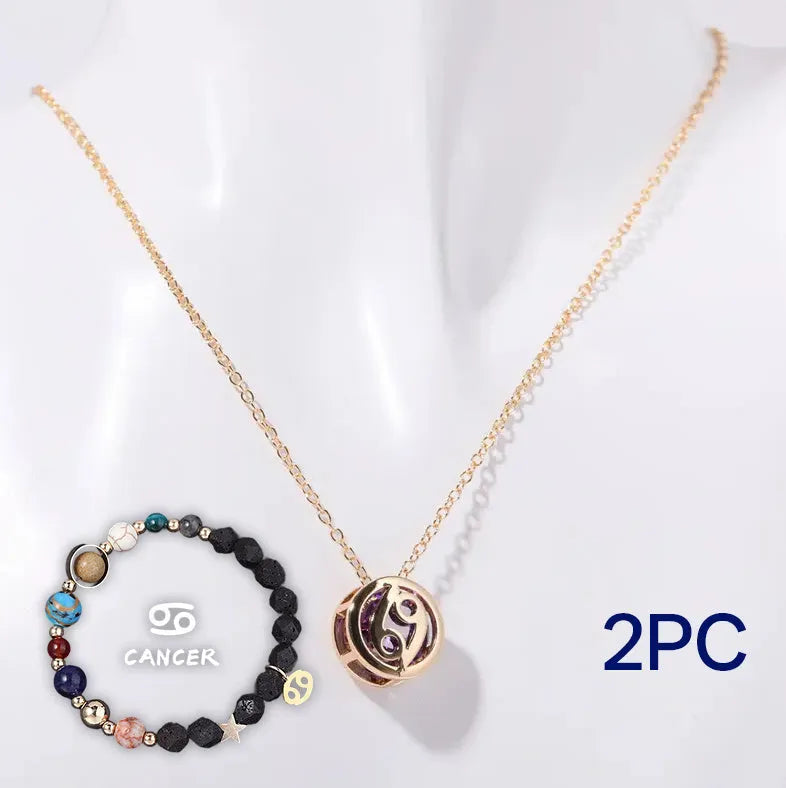 Natural stone beaded multi-strand necklace and matching bracelet set on a background.