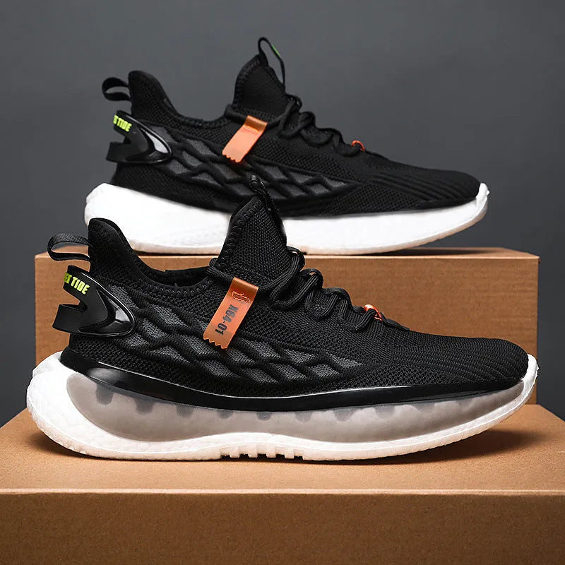 Men's casual sneakers with woven mesh upper and flat rubber soles in multiple colour options