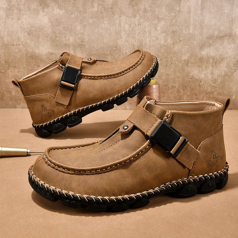 Handmade stitching casual flat bottom slip-on lazy shoes in black, green, or brown with low heel