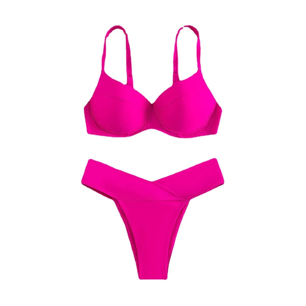 Bikini solid colour swimsuit in fluorescent shades and black, sleeveless design with briefs style for swimming