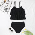 High waist double-layer swimsuit in black and coconut tree print with briefs style for swimming