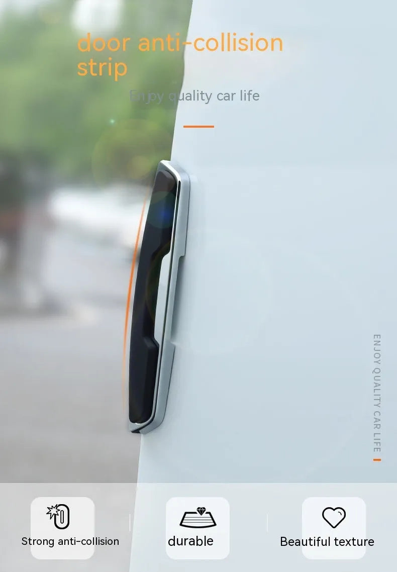 Black car door bumper strip set showing four 9.5cm plastic silicone protective mouldings