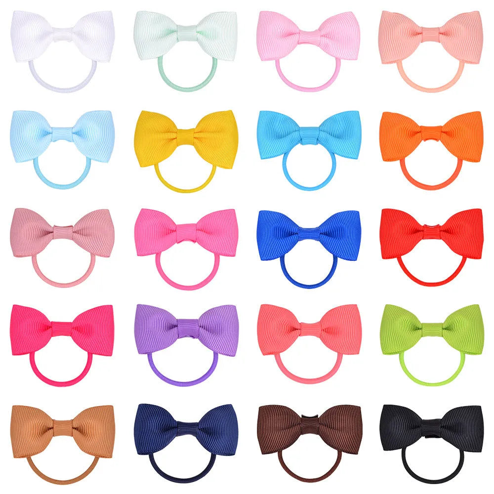 80-piece multi-coloured baby hair ties with small grosgrain ribbon bows for infants and toddlers