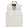 Men's loose fit cardigan vest in polyester with stand collar and zipper pockets for outdoor photography and fishing