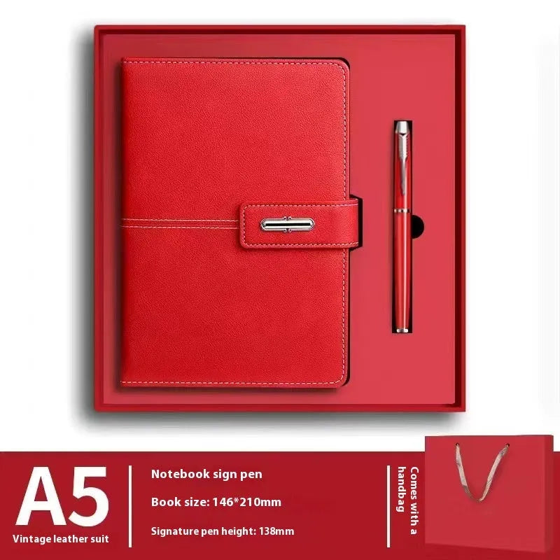 A5 notebook with imitation leather cover in various colours, open to show wood-free paper pages