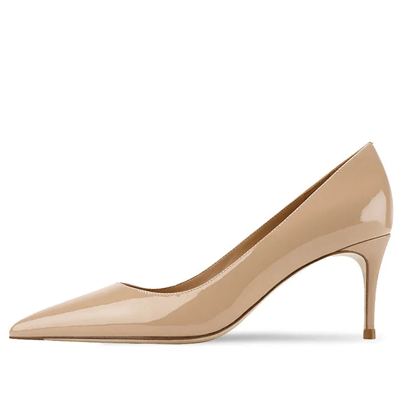 French women's black pointed-toe high-heeled shoes with a soft sole and slip-on kick closure.