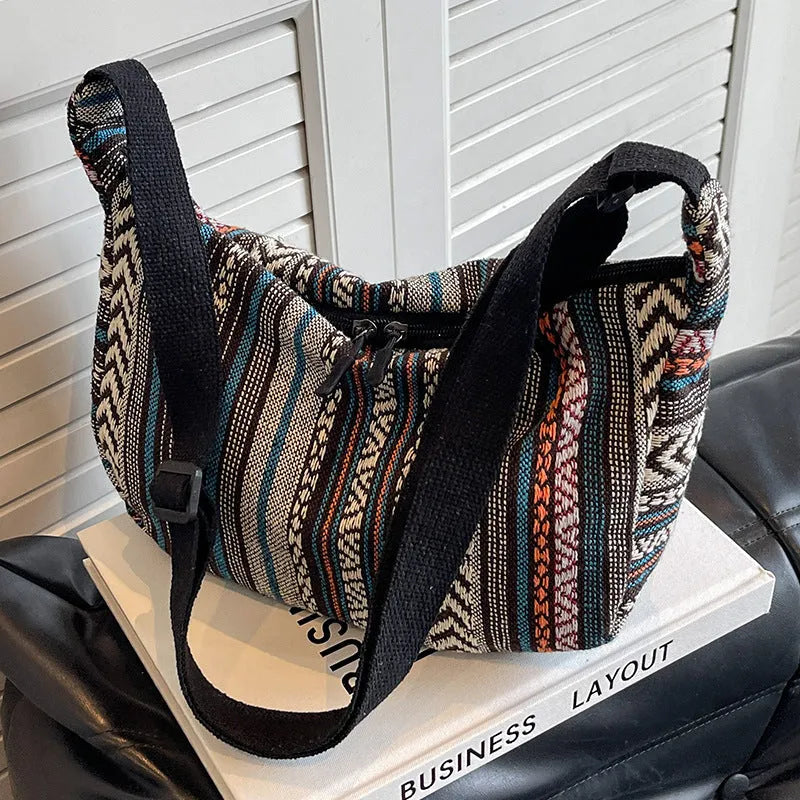 Women's ethnic style canvas dumpling crossbody bag in various colours