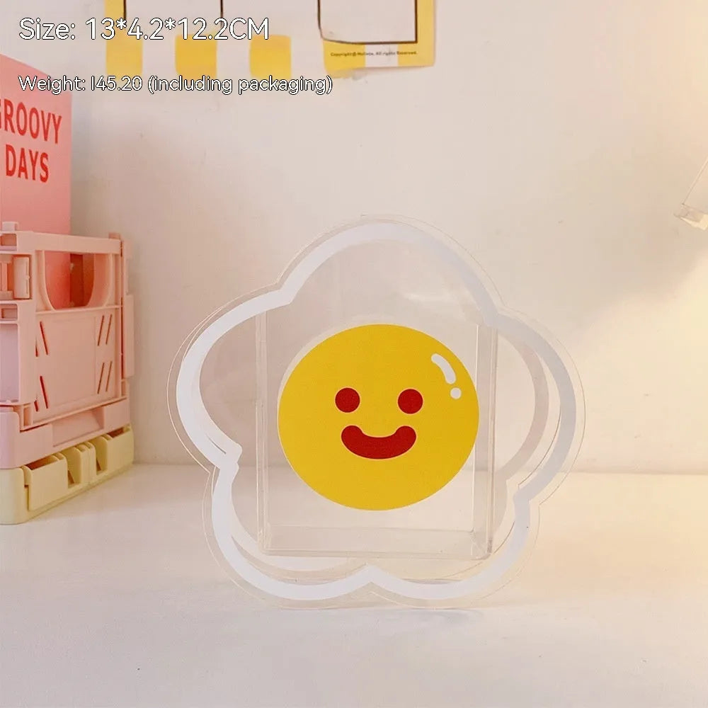 Square transparent acrylic stationery storage box with colourful character design on front