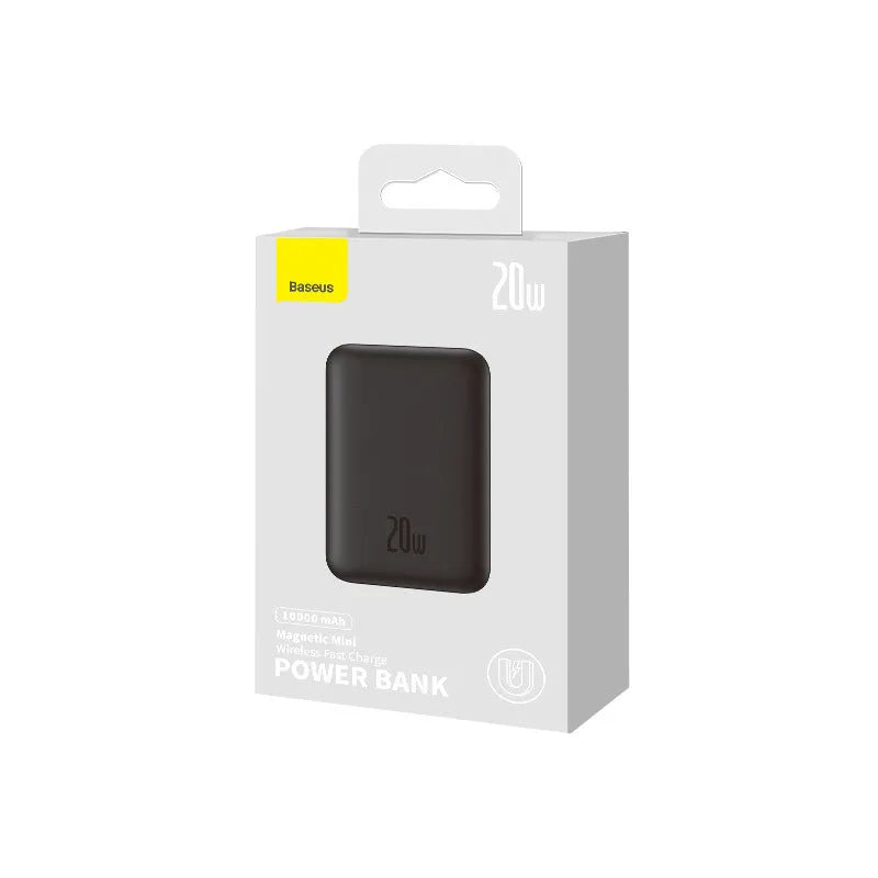 Magnetic wireless power bank in silicone case showing five colour options and compact size