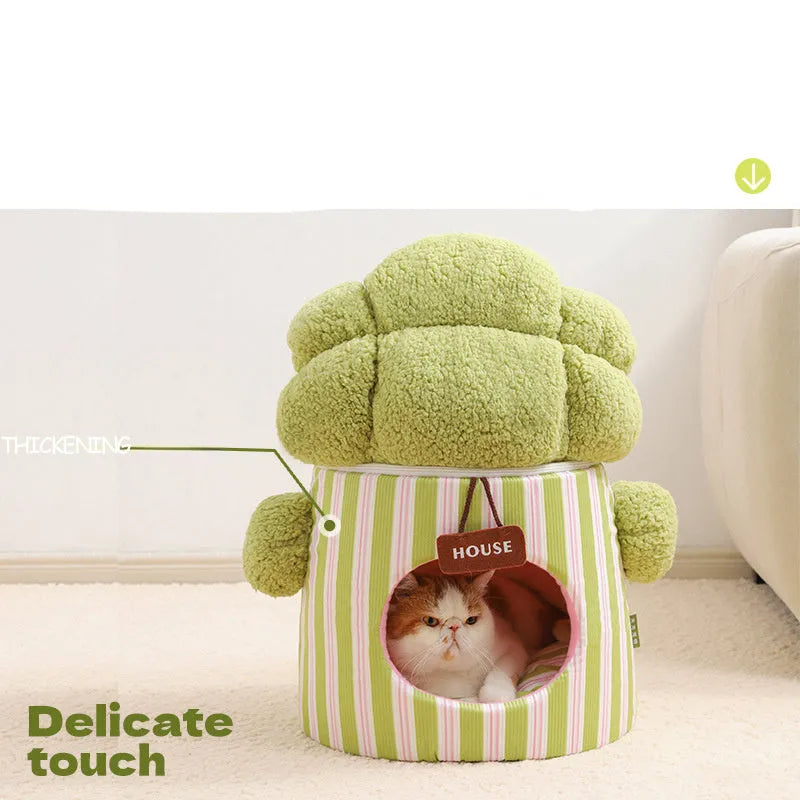 Cauliflower-shaped tree hole nest pet house for small dogs and cats in green colour