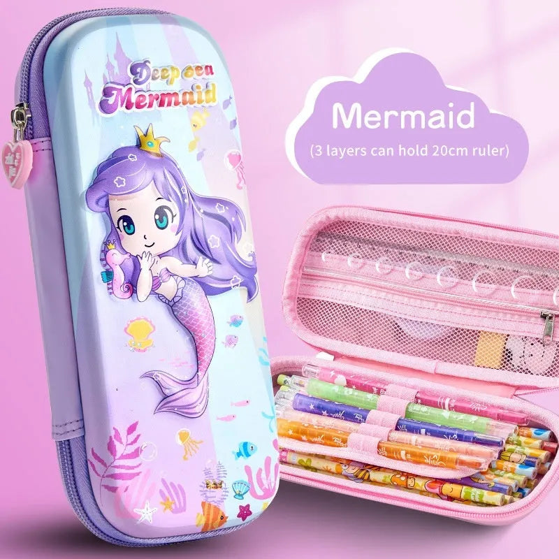 3D leather pencil case with zipper closure showing decorative space theme design
