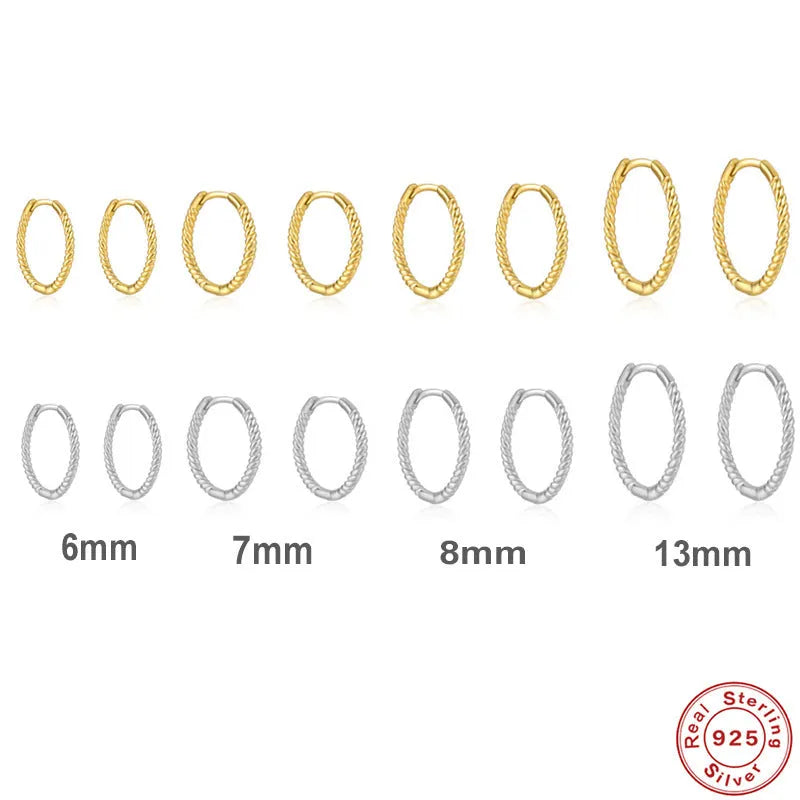 Twist S925 sterling silver twisted string round ring earrings with electroplated gold finish in 13mm size