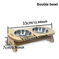 Wooden cat bowl feeder with two stainless steel compartments for food and water