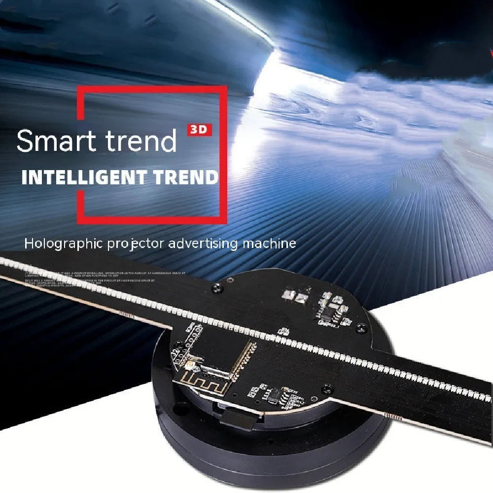 Upgraded naked eye 3D holographic advertising fan screen with 42cm display on a floor stand.