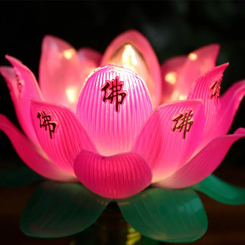 Buddha worship lamp with lotus design and colourful light, plug-in electric altar light