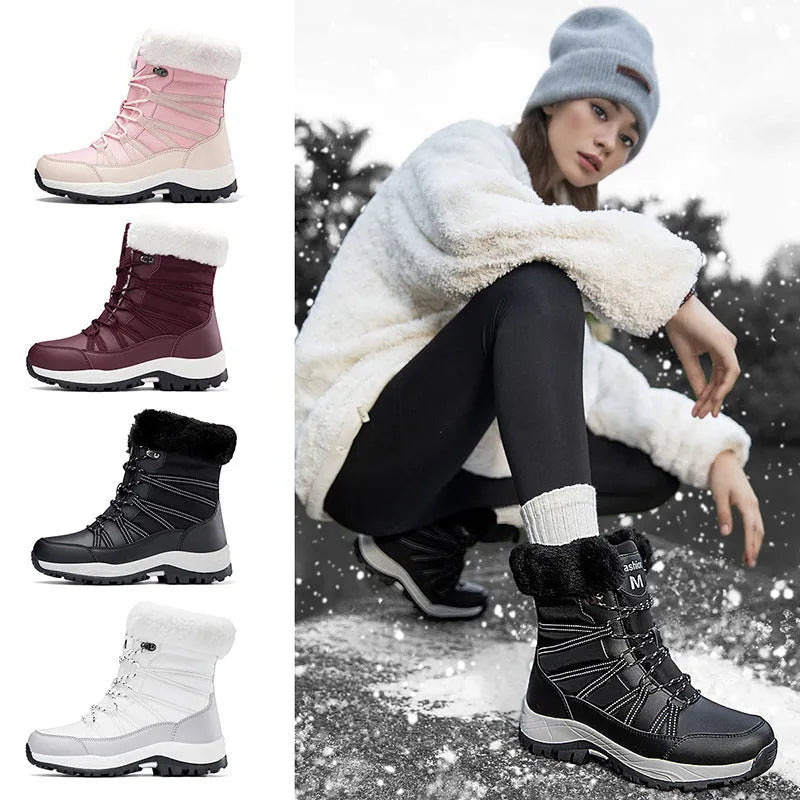 Women's winter mid boots in black with fleece lining and non-slip TPR sole, size 36-42