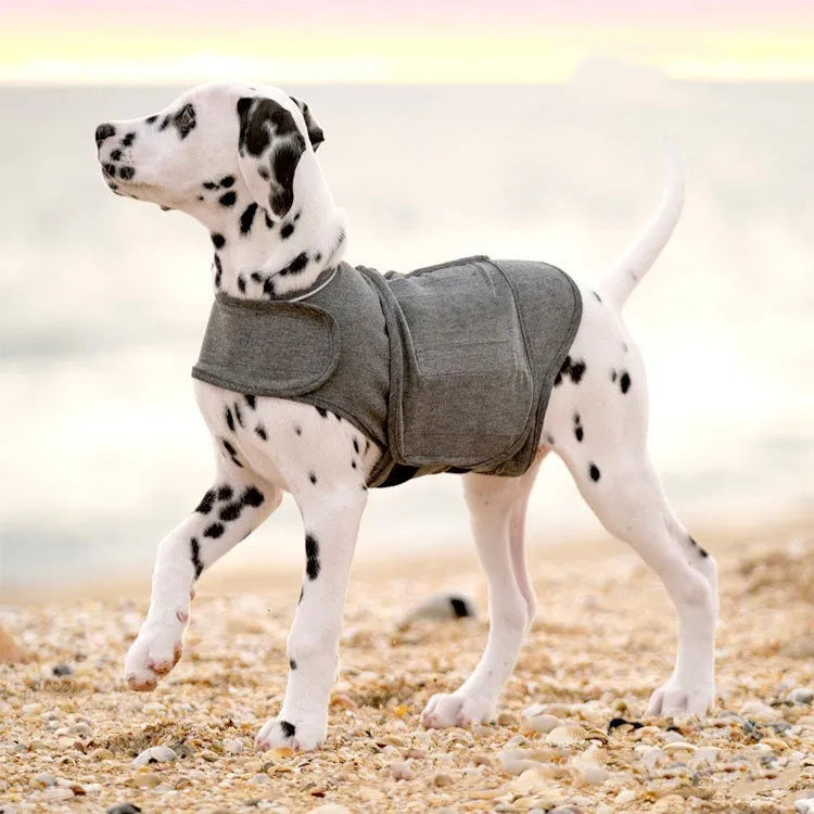 Heather Grey dog anxiety jacket warm vest with brocade cotton ponte-de-roma material, size options from XXS to XXL
