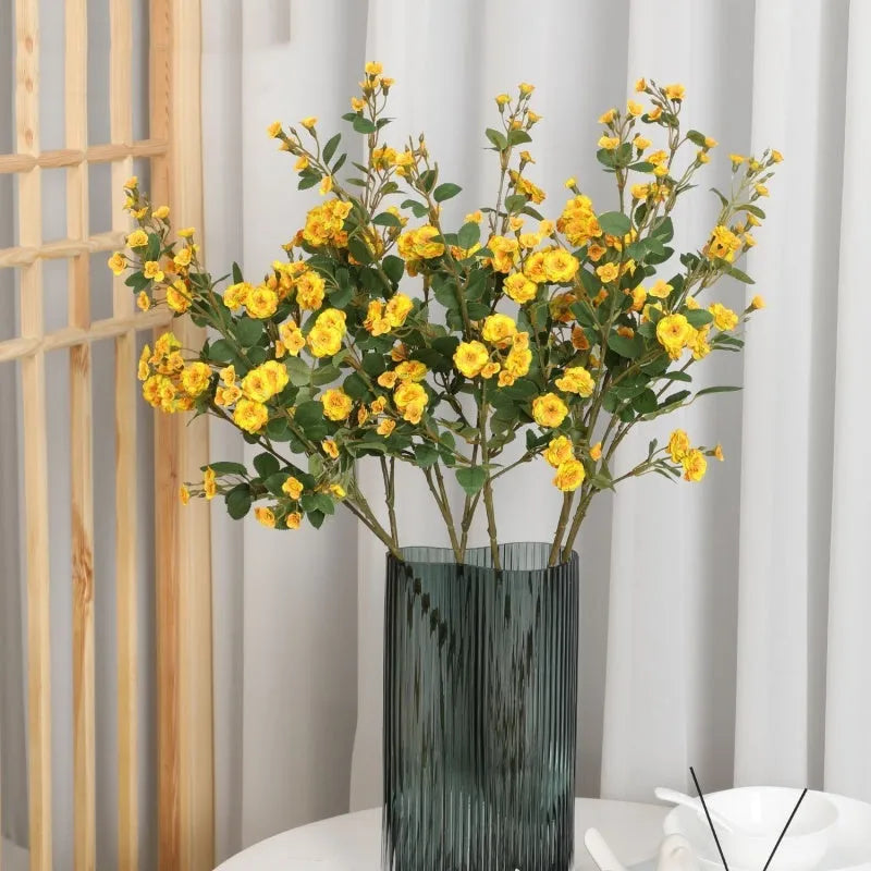European style multi-head small rose artificial silk flowers in champagne, orange, pink, white, and yellow colours