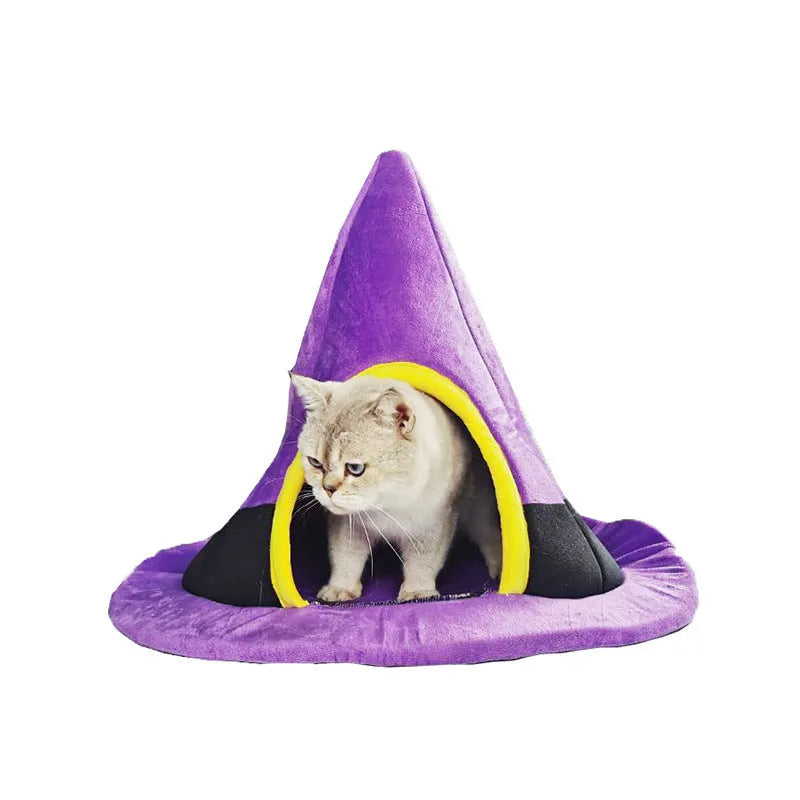 Purple Halloween witch hat shaped cat nest measuring 60x45cm with cloth construction