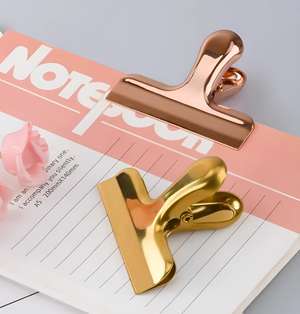 Gold or rose gold stainless steel dovetail clip, 7.6 x 6cm, for bills and office files